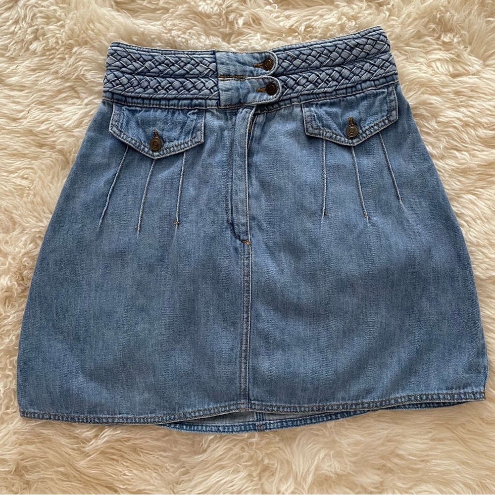 Free People light wash braided waist denim skirt